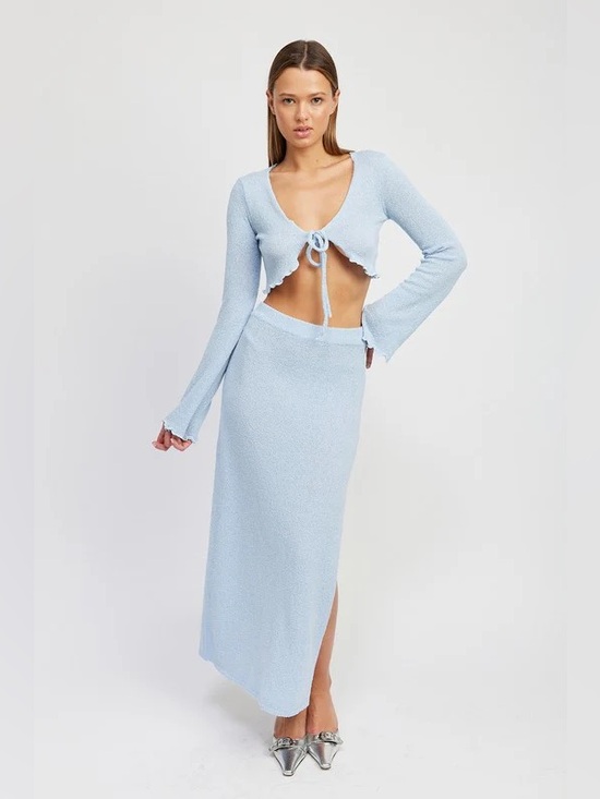 emory park Tops - Emory park Light Blue Knit Two-Piece Skirt Set tie front bell sleeve small
